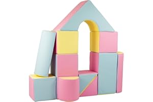 Velinda Completo 11 Grandi Mattoni,Blocchi,cubi in Schiuma Gioco Bambino, Scuola Materna (Colore: Rosa, Blu, Giallo (Pastello))
