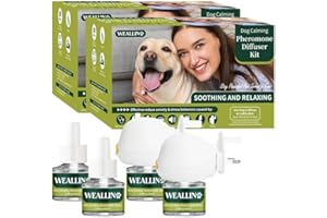 WEALLIN Dog Calming Diffuser Kit for Dog Anxiety Relief,6-in-1 Dog Pheromone Diffuser Kit with 2 Diffuser + 4 Refill 48ml Vial for 120-Day Use, Reduces Separation Anxiety, Aggression, and Stress