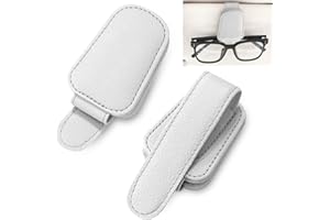 MOKHT Pack of 2 Glasses Holders for Car Sun Visor, Magnetic Sunglasses Holder Car, Leather Glasses Stand for Car Sun Visor, Sunglasses Holder Car for Glasses Card Ticket - Grey