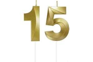 Lahviuu Geburtstag Zahlen Kerzen,15 Geburtstag Zahl Kerzen Gold Geburtstagskerzen Cake Topper Geburtstag Kuchendeko Kuchen Dekoration,für Hochzeit Party Hochzeit Jahrestag Feier Lieferungen
