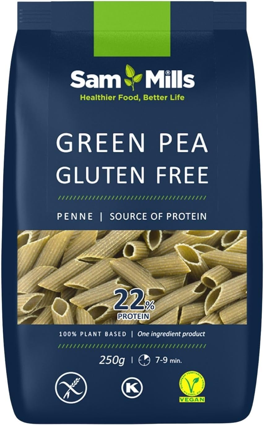 Sam Mills - Plumas de Guisante - Pasta Sin Gluten - 250 g - Elaborada con Legumbres - Pasta Proteica - Alto Contenido en Fibra y Proteína - Ideal para Dietas Veganas