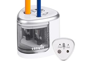 tenwin Electric Pencil Sharpener, Double Hole Battery Operated Sharpener for 6-12mm No.2/ Colored Pencils, Durable Blade to Fast Sharpen, Suitable for School/Classroom/Office/Home, Silver