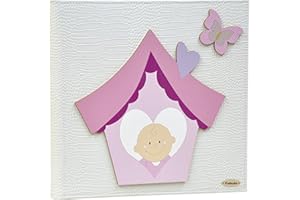 Fabula Linea Bimbo Casa - Diario Nascita Bimbo Rosa - Formato cm 19x25 con Copertina in Ecopelle Bianco e Applicazioni in Legno - 28 Pagine - cod. 165305