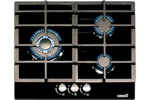 Cata Placa Cristal Gas LCIB 6021 BK Gas Butano 3 Quemadores Hierro Fundido Inyectores y Válvulas Incluidos Ancho de 59 cm Potencia 6,25kW Color Negro