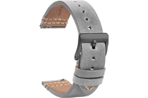 TStrap Leder Uhrenarmband 20mm - Weich Schwarz Quick Release Uhrenarmbänder Ersatz - Sport Uhrenarmband für Herren Damen - Smartwatches Armband Haspe Schließe - 18mm 19mm 21mm 22mm