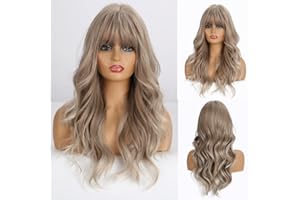 Esmee Podkreśl Brązowe Blond Popielate Szare Długie Peruki Odporne na Ciepło Syntetyczne Faliste Peruki Cosplay z Grzywką dla Kobiet
