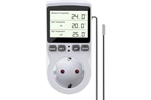 Gobesty Termostato Controlador de Temperatura, Controlador de Temperatura Digital, 230 V Termostato de Enchufe con Temporizador y Sonda para Invernadero, Acuario Refrigeración Calefacción
