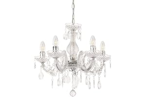 LITECRAFT Marie Therese Chandelier Ceiling Light Crystal Effect 5 Arm - (Polished Chrome, with LED Bulbs)
