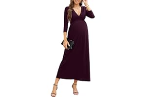 KOJOOIN Abito Premaman da Donna Abito Lungo da Allattamento con Scollo a V Abito da Gravidanza a Pieghe Casual con Maniche a 3/4