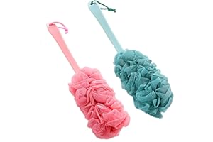ASHUXXN Spazzola da Bagno con Spugna e Manico Lungo Spazzola Bagno Schiena per Corpo Posteriore Spazzola Bagno Schiena con Spugne Bagno Rete Spazzola da Bagno con Manico per la schiena e il corpo 2 pezzi