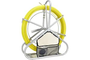 QZATACAEN Obluesky 6mm x 130m Guia de Fibra de Vidrio,Conducto Cable Rodder Fibra de Vidrio Cable Rod Extractor con Jaula y Soporte