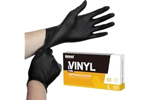OKIAAS Black Gloves L|Latex-Free Vinyl Gloves for Household, Food Handling, Lab Work and More|Large, 50 Counts/Box