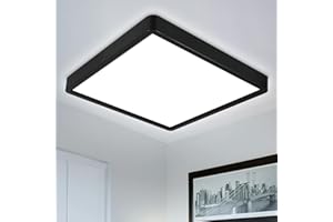 Defurhome LED Ceiling Light,24W 2200LM,150W Equivalent,5000K Daylight White,Waterproof IP54,Flush Square Modern Ceiling Light for Bathroom,Bedroom,Kitchen,Porch,Living Room,30cm(Black)