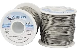 LOTITONG 50 Meter fishing steel wire line 70lb-264lb Fishing Wire Nylon Coated 7x7 49 Stainless Steel Leader Wire Fish Jigging Line