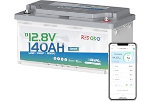 Redodo 12V 140Ah H190 Bluetooth Untersitz-LiFePO4 Batterie mit 189mm Höhe, 1792Wh Tiefzyklus Lithium Batterie mit 150A Smart BMS, Niedrigtemperaturschutz, Perfekte Ersatzbatterie für Wohnmobil, RV