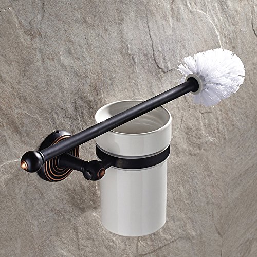 Weare Home Antik Retro Vintage Design Schwarz Öl rubbed Bronze finished Wandmontag Bohren Messing Toilettenbürstenhalter mit Becher aus Keramik für Badezimmer Dusche Küche - 4