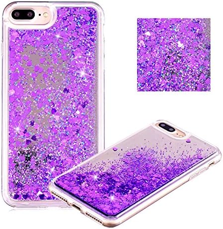 Liquid Cover for Plus, for iPhone 8 Plus / 6 Plus / 6S Plus / 7 Plus Case, Glitter Liquid Cover for Plus, Liquid Sparkle Glitter Case for Plus, ZCRO Flowing Liquid Glitter Bling Bling 3D Quicksand Lovely Love Hearts Transparent Silicone Flexible Frame Anti Scratch Bumper Protective Shockproof Mirror Back Case for iPhone 8 Plus / 6 Plus / 6S Plus / 7 Plus (Purple)