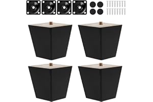 Knpwer 4 Pcs Pieds De Meuble en Bois, 6cm Pieds de Table en Bois Massif,Pieds de Meubles de Remplacement avec Vis de Plaque de Montage et Protecteur Antidérapant (6 cm)