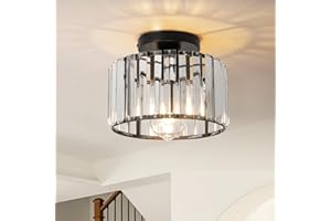 Hudi Fyier Black Crystal Ceiling Light for Hallway, Small Semi Flush Mount Fixture, 23cm Modern Lighting for Kitchen, Dining Room, Living Room, Bedroom