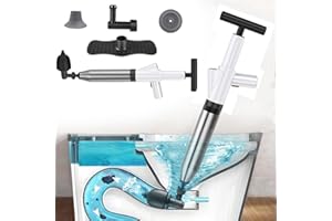 WCIC Déboucheur WC 5-en-1 Haute Pression | Ventouse à Air Comprimé avec Spirale | Élimine Bouchons Lavabo/Baignoire/Évacuation | Anti-Cheveux et Papier pour Canalisations (Blanc)