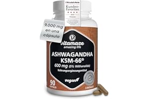 VITAMAZE - AMAZING LIFE Ashwagandha Orgánica KSM-66® 9000mg (15:1) Alta Potencia 3 meses (90 cápsulas, una al día) Extracto de Raíz con 5% Withanólidos Vegano Sin Aditivos