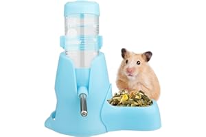Diyife Hamster Trinkflasche, [80ML] Haustier Wasserflasche Kein Wasseraustritt, Automatischen Wassertrinken Spender + Futternapf + Bodenhöhle 3-in-1 für Häschen, Chinchilla, Igel, Eichhörnchen - Blau