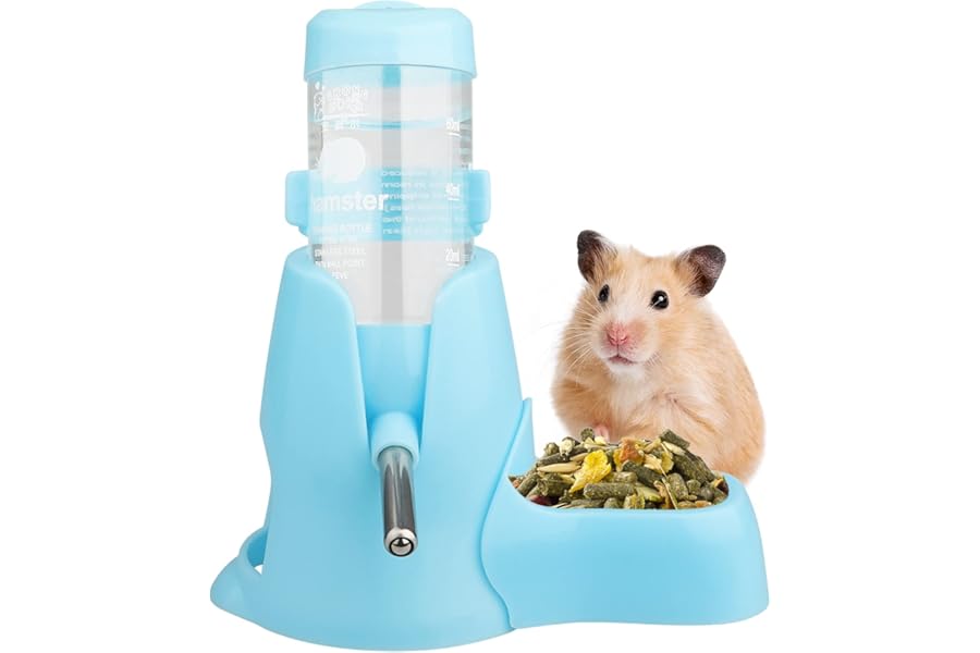 Diyife Guinea Pig Water Bottle - Non Drip, Automatic Dispenser, Free Standing for Hamster, Bunny, Chinchilla, Hedgehog, Squirrel (Blue, 80ml)