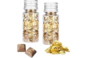 DOUSELLA 2 Botellas de Hojas de Oro Hojas de Pan de Oro para Decorar de Pasteles Pan de Oro Manualidades para Maquillaje Copos de Lámina de Oro para Tartas Hojas de Oro para Manualidades para Uñas
