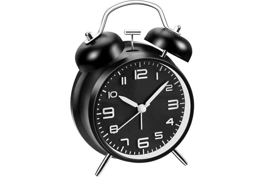 Azyh Loud Alarm Clock for Heavy Sleepers with No Ticking, Double Bell Alarm Clock, Battery Operated, Metal Alarm Clock with Night Light for Bedroom, Retro Analogue Alarm Clock for Boys Children Adults
