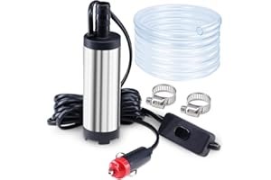 AIMISITE Fuel Transfer Pump,12V Diesel Oil Pump Portable Stainless Steel Submersible Small Kerosene Pump and 3 Meter Hose for Water Oil Transfer