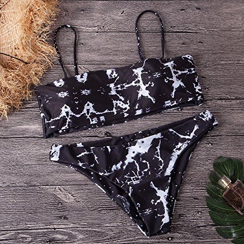 xinhao Swimsuit Bikini Europe Collar Printing Shuimo Marble Double Split High-End Swimwear Bikinis,M