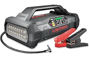 LOKITHOR JA301 Booster Batterie Voiture 2000A avec 150 PSI Compresseurs d'air 12V Démarreurs de Batterie au Lithium (pour Jusqu'à 8.0L Gas ou 6.0L Gazole) Jump Starter avec Lampe LED,30 Mois en Veille