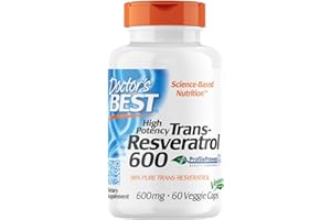 ‎DOCTOR'S BEST Doctor's Best, High Potency Trans-Resveratrol, 600mg, 60 vegane Kapseln, Laborgeprüft, Glutenfrei, Sojafrei, Vegetarisch