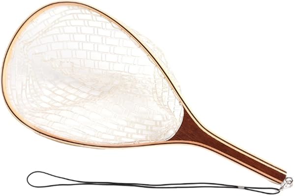 LIXADA Épuisette pour pêche à la Mouche avec Manche en Bois Longueur : 60 cm Matériau Net : Caoutchouc/Nylon