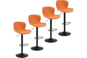 Youhauchair Set of 4 Bar Stools Height-Adjustable Made of PU Leather, Waterproof and Wear-Resistant, with Backrest, Rotating, Modern, Orange