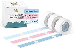 D30 Label Maker Tape - Blue/Pink, Strong-Adherence/Waterproof/Oil Proof/Scratch Resistant, 12mm*40mm, Compatible with Phomemo/Memoking D30 Label Printer, 3 Rolls