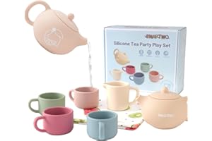 Smartwo Silicone Tea Set for Toddlers, 1 2 3 Year Old Baby Girl Boy Gift, Kid Role Play Picnic Tea Service, Outdoor Mud Kitchen Accessories, Toy Cup and Teapot Playset for Pretend Afternoon Party