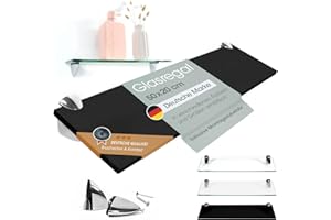 Rapid Teck Glas Wandregal Schwarz Glanz 50cm x 20cm - Glasregal mit 8mm ESG Sicherheitsglas - Glasregal perfekt als Badablage Glasablage für Badezimmer - Verschiedene Größen wählbar