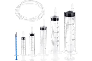 HJZHII 6 siringhe con tubo, 1 ml, 5 ml, 10 ml, 20 ml, 30 ml, 60 ml, siringhe in plastica per laboratori scientifici, alimentazione degli animali domestici, dosaggi raffinati