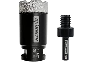 DKIBBITH 38mm Diamond Core Drill Bits Dry Drilling Tile Hole Saws for Porcelain Ceramic Tile Granite Brick, Hole Cutter with M14 Thread and 10mm Hex Adapter