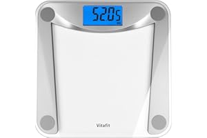 Vitafit Báscula de Baño Digital de Alta Medición Precisa 180kg/400lbs/28st con Tecnología Step-On,Pantalla Grande Retroiluminación,Transparente