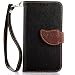 Produktbild Samsung Galaxy S5 MINI Lederoptik PU Leder Hülle (Frei 2 in 1 Ball Touch Pen) CaseHome Nature Blatt Etui Magnetverschluss Stil PU-Leder Brieftasche [Standfunktion] Deckel Klapptasche Schale Flip Foliant Schützende Haut Hüllen Mit Wallet Kartenfach Magnetverschluss Standfunktion Handytasche Taljereep Lanyard Strap Tragen Folio Tasche Schutzhülle(Schwarz Color)