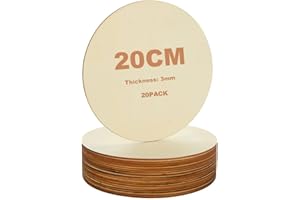 ‎JMIATRY JMIATRY 20 Stück Holzscheiben 20 cm Durchmesser, Holzplatte Rund 20cm - 3 mm dicke, Runde Sperrholzplatten für Handwerk, Dekorationen, DIY