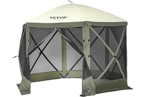 VEVOR Pop Up Gazebo Tent, Pop-Up Screen Tent Sided Canopy Sun Shelter with 6 Removable Privacy Wind Cloths & Mesh Windows, Quick Set Screen Tent with Mosquito Netting, Brown