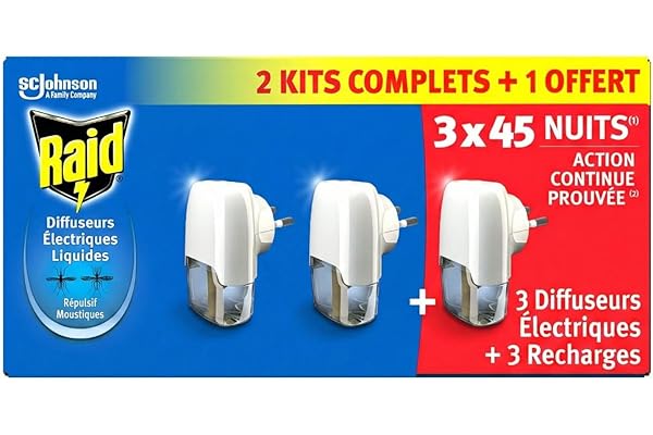🦟 Raid Diffuseur Electrique Liquide - Répulsif Moustiques - 3x45 Nuit...
