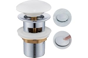 Ulytid Piletta Lavabo Bagno con Troppopieno, Piletta Click Clack di Scarico Universale G1 1/4", Pilett Pop Up per lavello con Coperchio in Ceramica (Bianco)