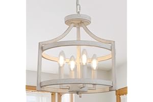 ‎KMAIPEM KMaiPem Vintage Weiss Kronleuchter Umwandelbare Deckenlampe Wohnzimmer, 4 Lichter Modern Rustikal Deckenleuchte Schlafzimmer, Bauernhaus Landhaus Hängelampe Küche, Französisch Pendelleuchte Flur