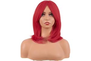 MapofBeauty 45 cm Layered Bangs proste włókna syntetyczne długość włosów do noszenia na co dzień (jasnoczerwone)