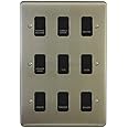 Satin Chrome Customised Kitchen Grid Switch Panel with Black Switches - 9 Gang