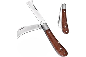 Zebbyee Coltello da Innesto,Coltello da Potatura, Coltello Pieghevole per Innesti Multifunzionale Doppio Bordo, Acciaio Inossidabile per Germogliare, per Innestare Erbacce, Arbusti e Rami